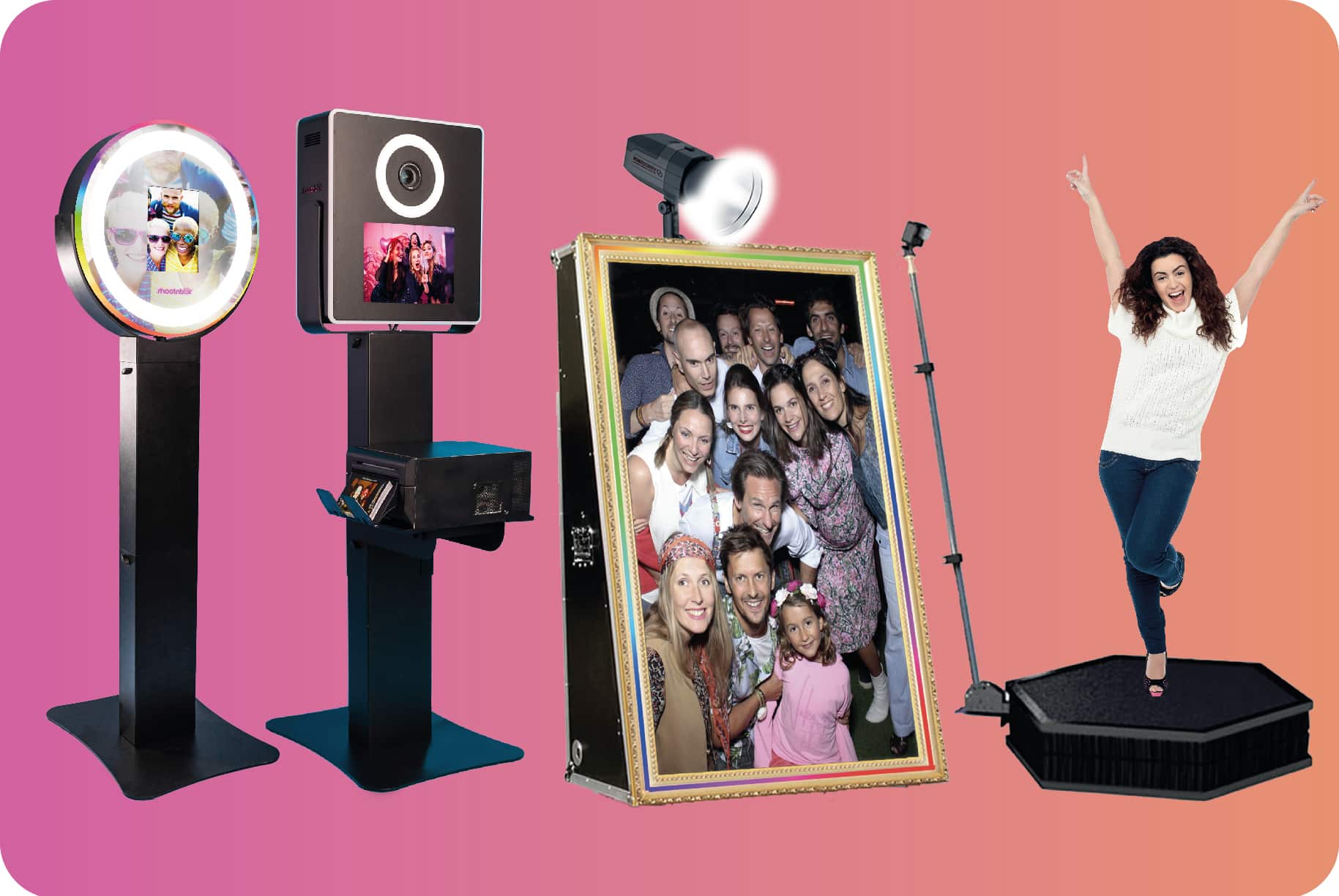 4 bornes photobooth spinner ringlight vegas miroir videobooth 360