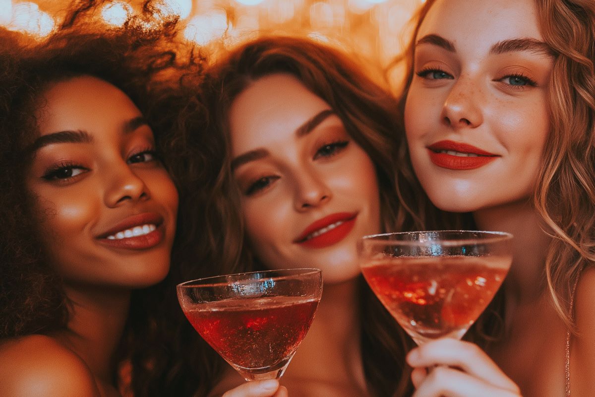 Cocktails partagés entre invitées d'EVJF dans un bar