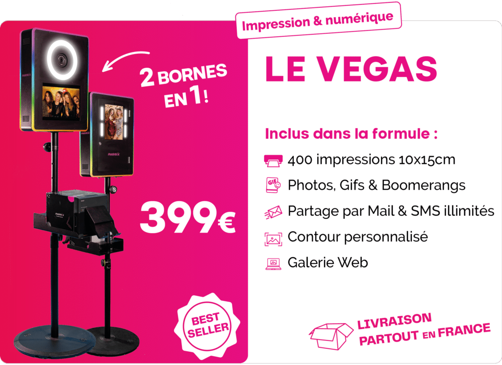 borne photobooth vegas slim shootnbox prix location 399€ imprimante instantanée