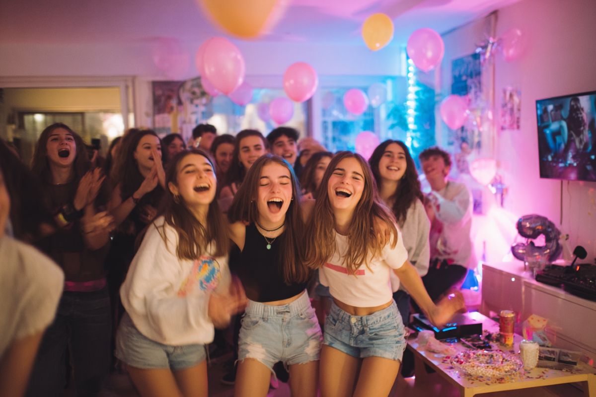 Fête d'anniversaire d'adolescents de 14 ans à la maison avec photobooth et décorations festives