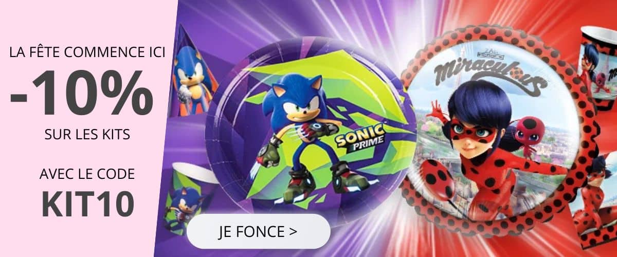 kit anniversaire pour enfant miraculous sonic vaisselle carton assiette couvert goûter code promotion