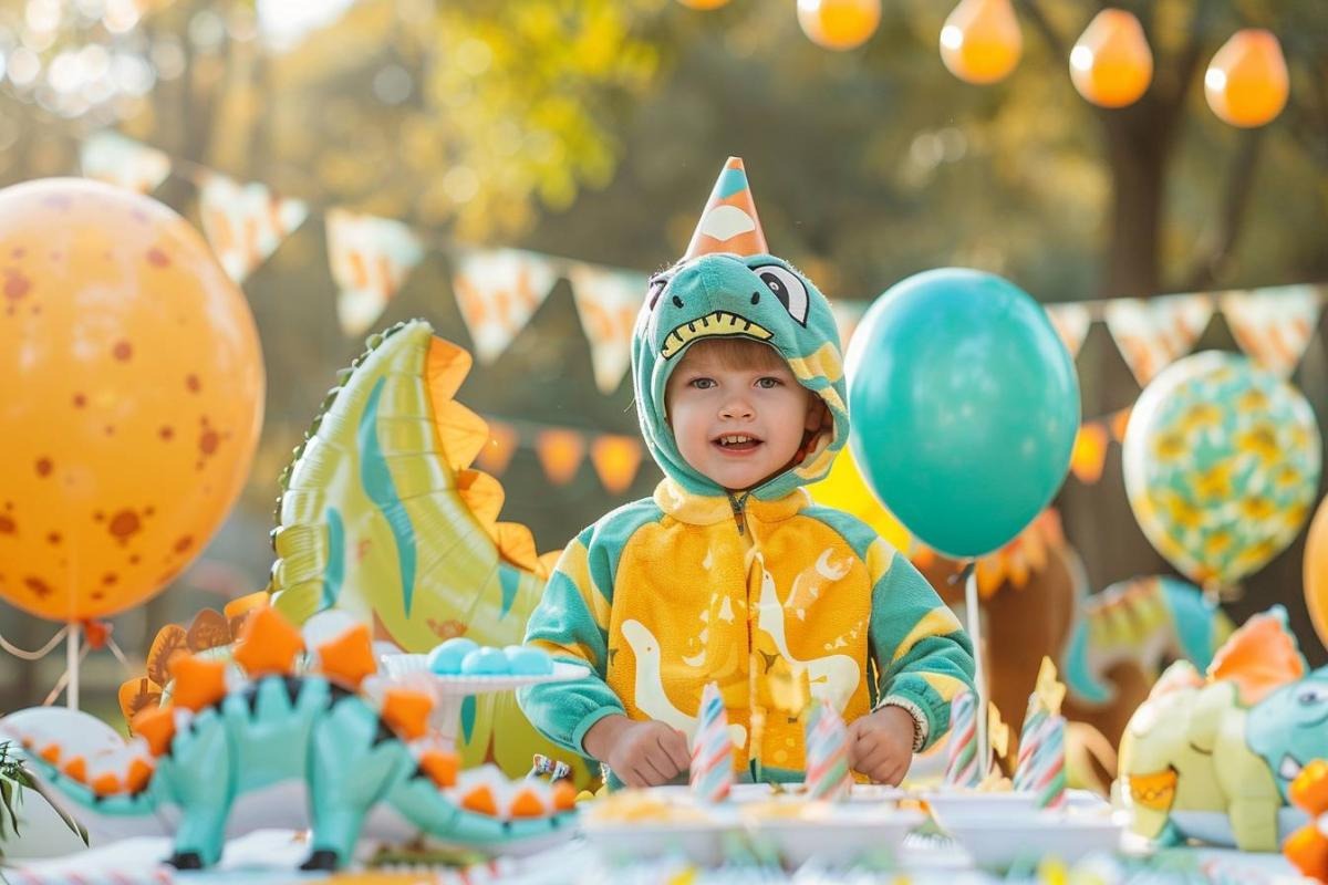 fête anniversaire enfant dinosaura combi ballon guirlande exterieur jardin table gateau