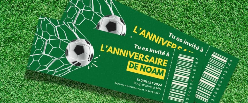 billet anniversaire football ticket pelouse noam rsvp code barre ballon faux fake
