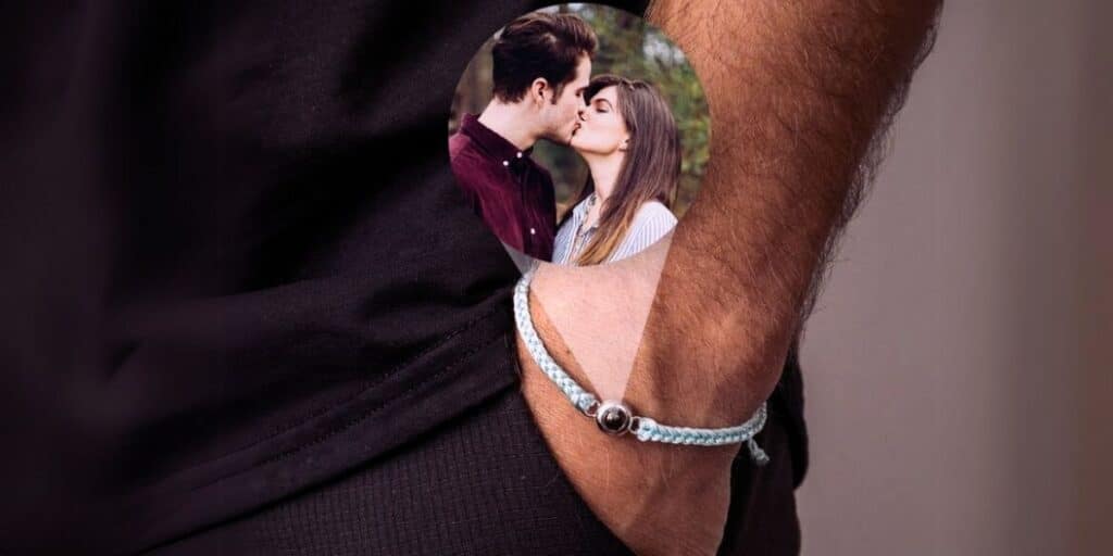 bracelet photo personnalisé image intégrée couple bisou bras homme idée cadeau tendance bijou pas cher