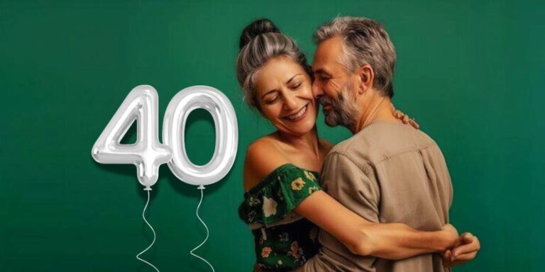 40 ans anniversaire mariage couple bisou chiffre ballon vert émeraude