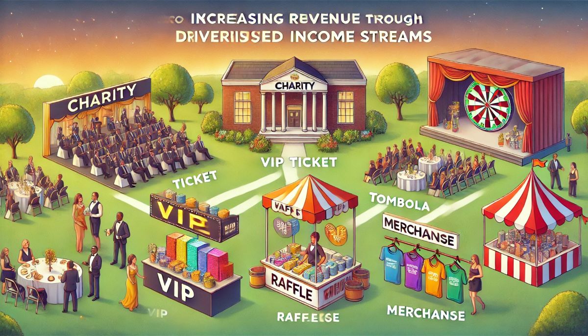 Billets de tombola et espace VIP sous chapiteau lors d'un gala de charité
