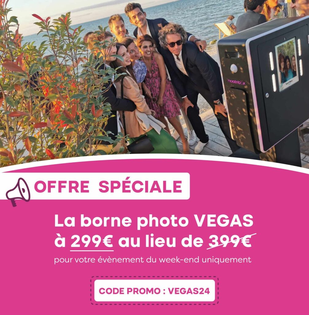 offre spéciale code promo borne photobooth shootnbox vegas 100 euros de réduction mariage impression invités