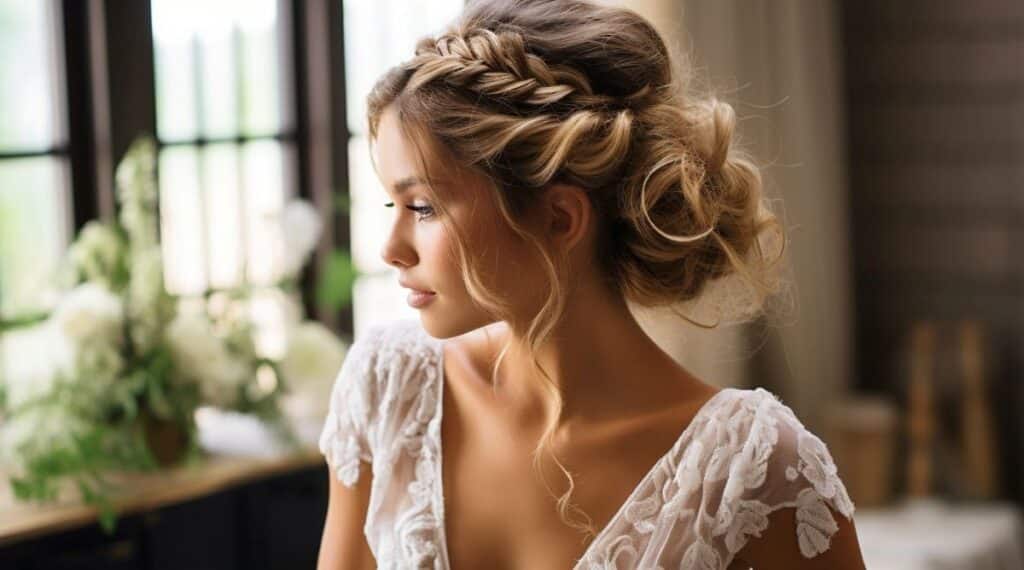 mariée jour cérémonie mariage coiffure tressée cheveux fin épi cheveux fin coté