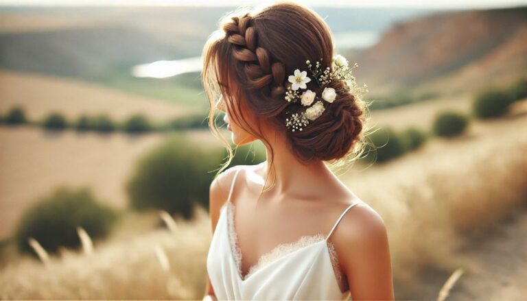 look mariée coiffure tresse champ de blé femme blonde chatain accessoires fleur de mariage