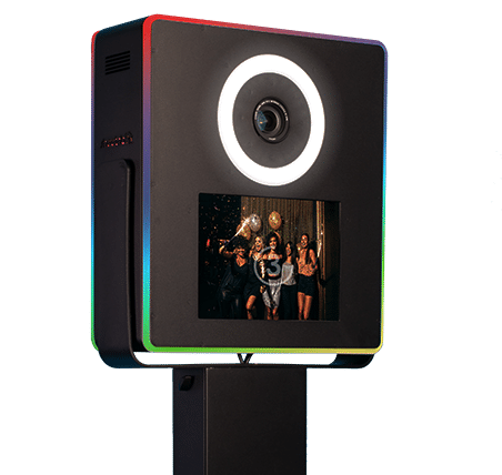 borne photo vegas shootnbox noir photobooth selfie professionnel de qualité écran tactile prise de vue illimitées avec impression instantanée tête