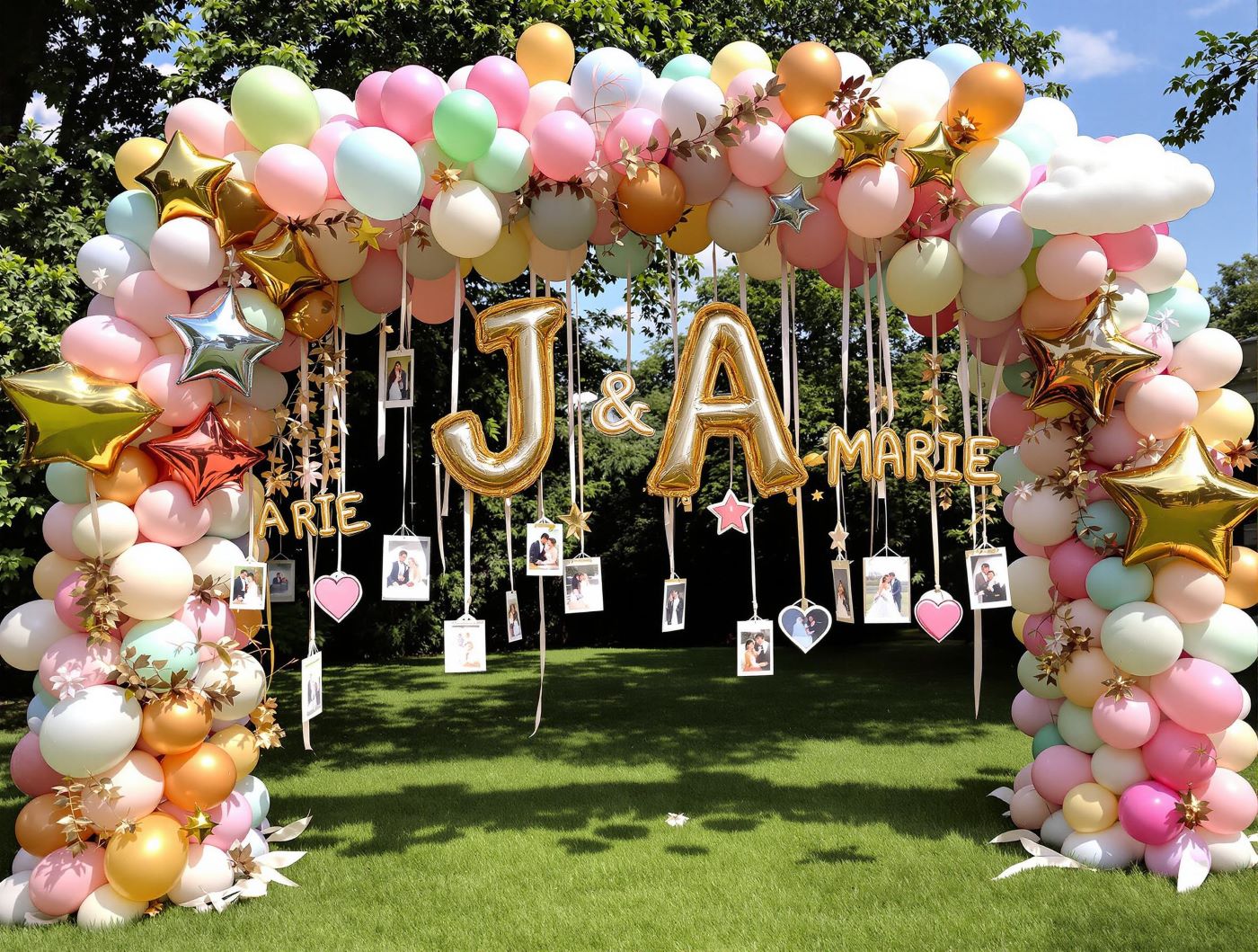 Arche de ballon pour un mariage personnalisée aux couleurs des mariés