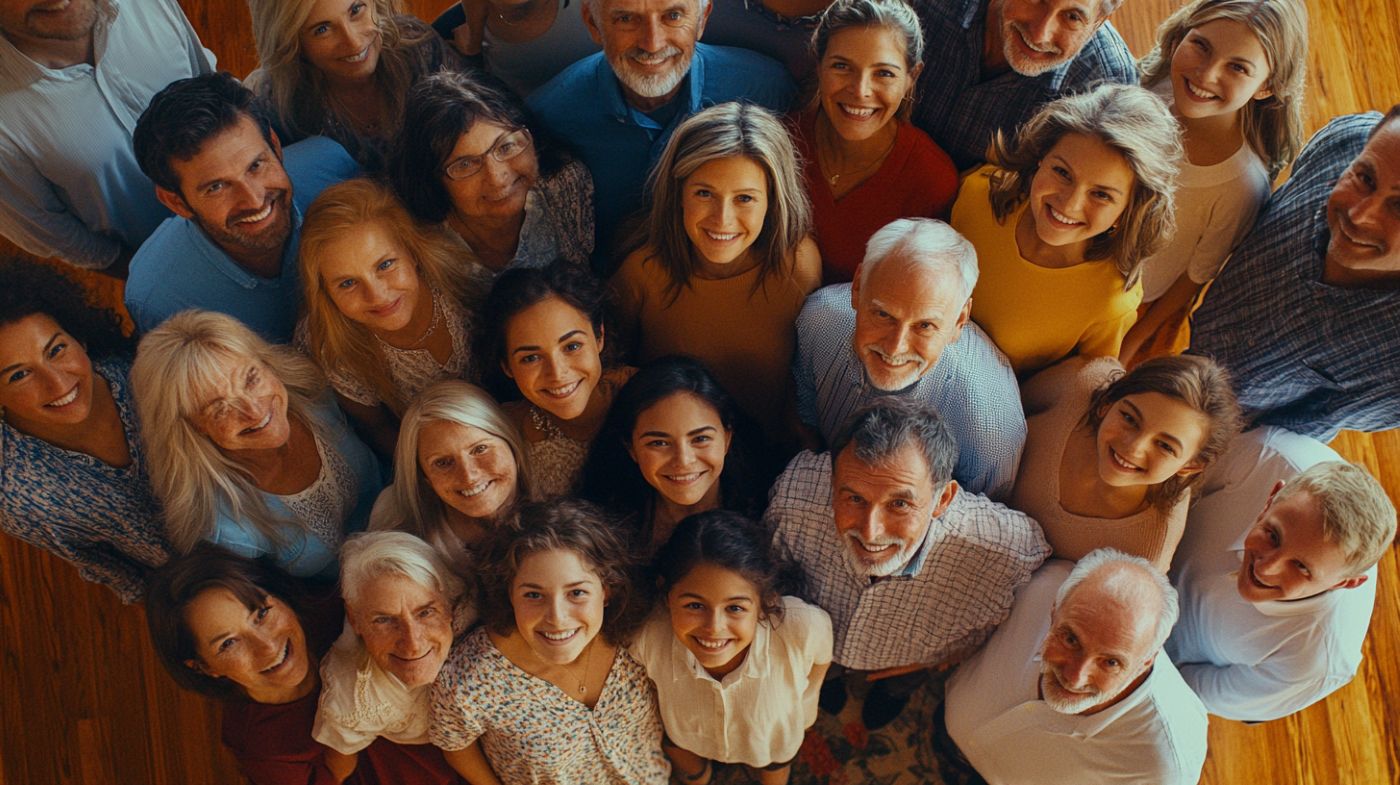 photo de famille iconique plongée photographie familliale cousinade rassemblement des générations