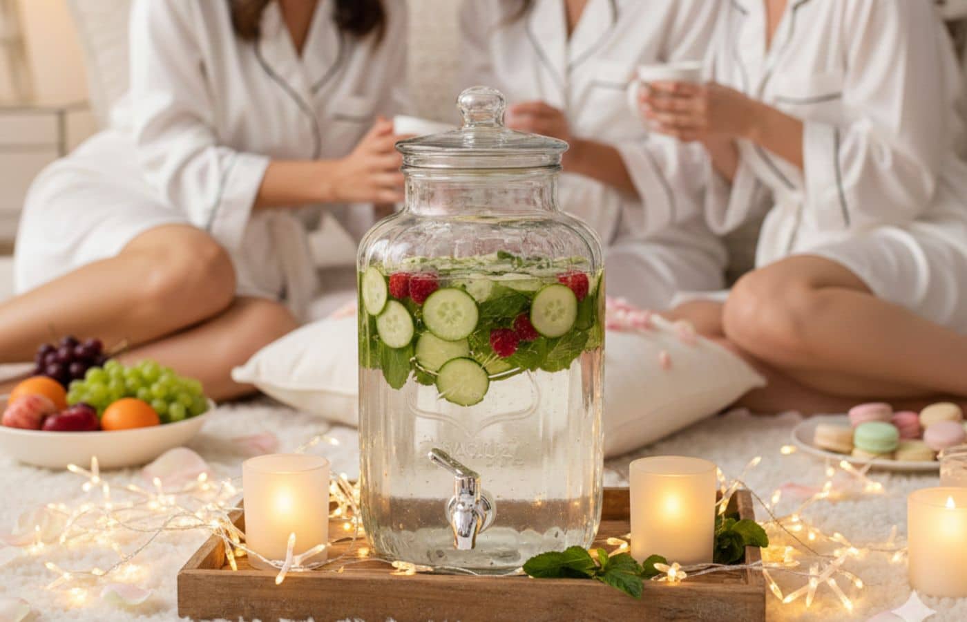 Fontaine à eau détox concombre et menthe pour une soirée pyjama ambiance spa