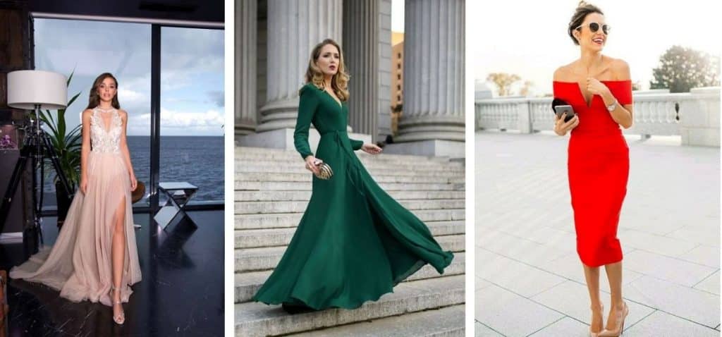 différent style tenue pour femme invitée à un mariage robe rouge verte beige style classique classe chic élégant