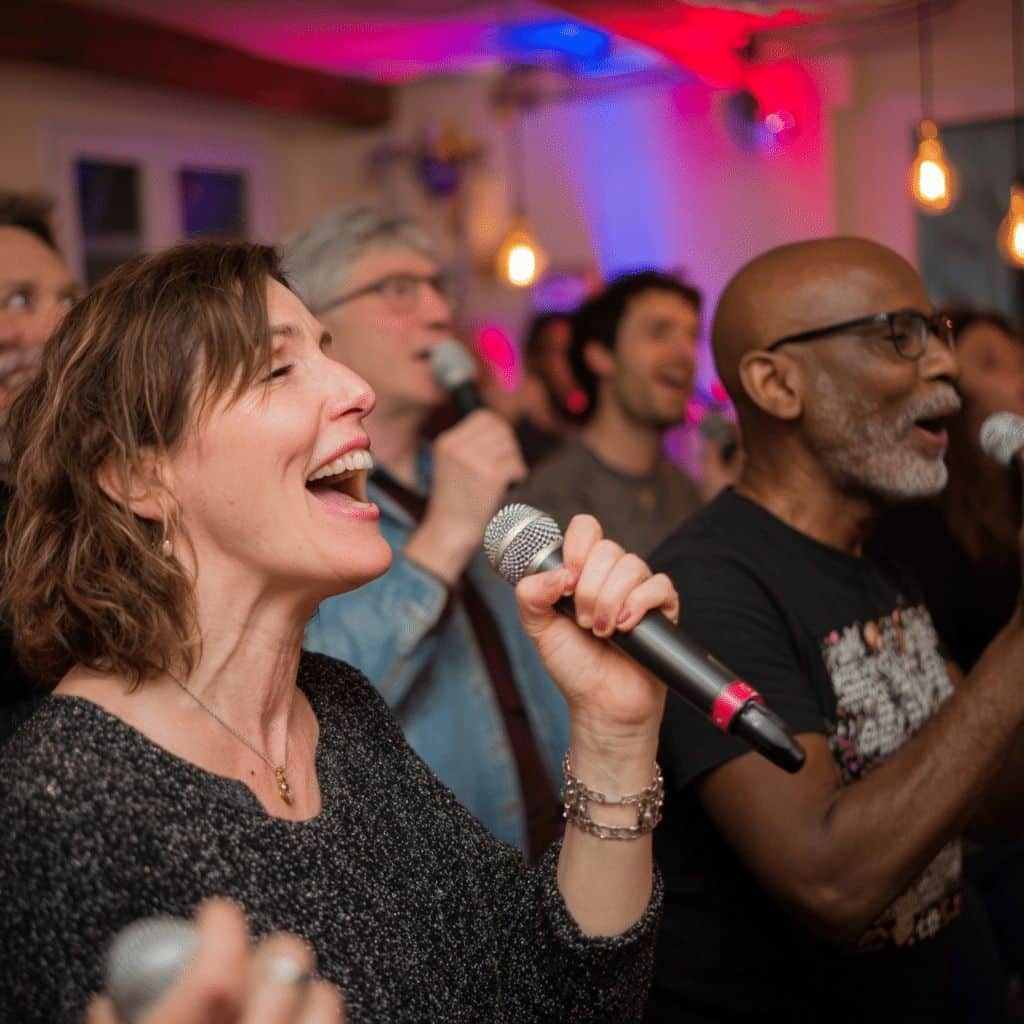femme chante micro karaoké chanson party animation