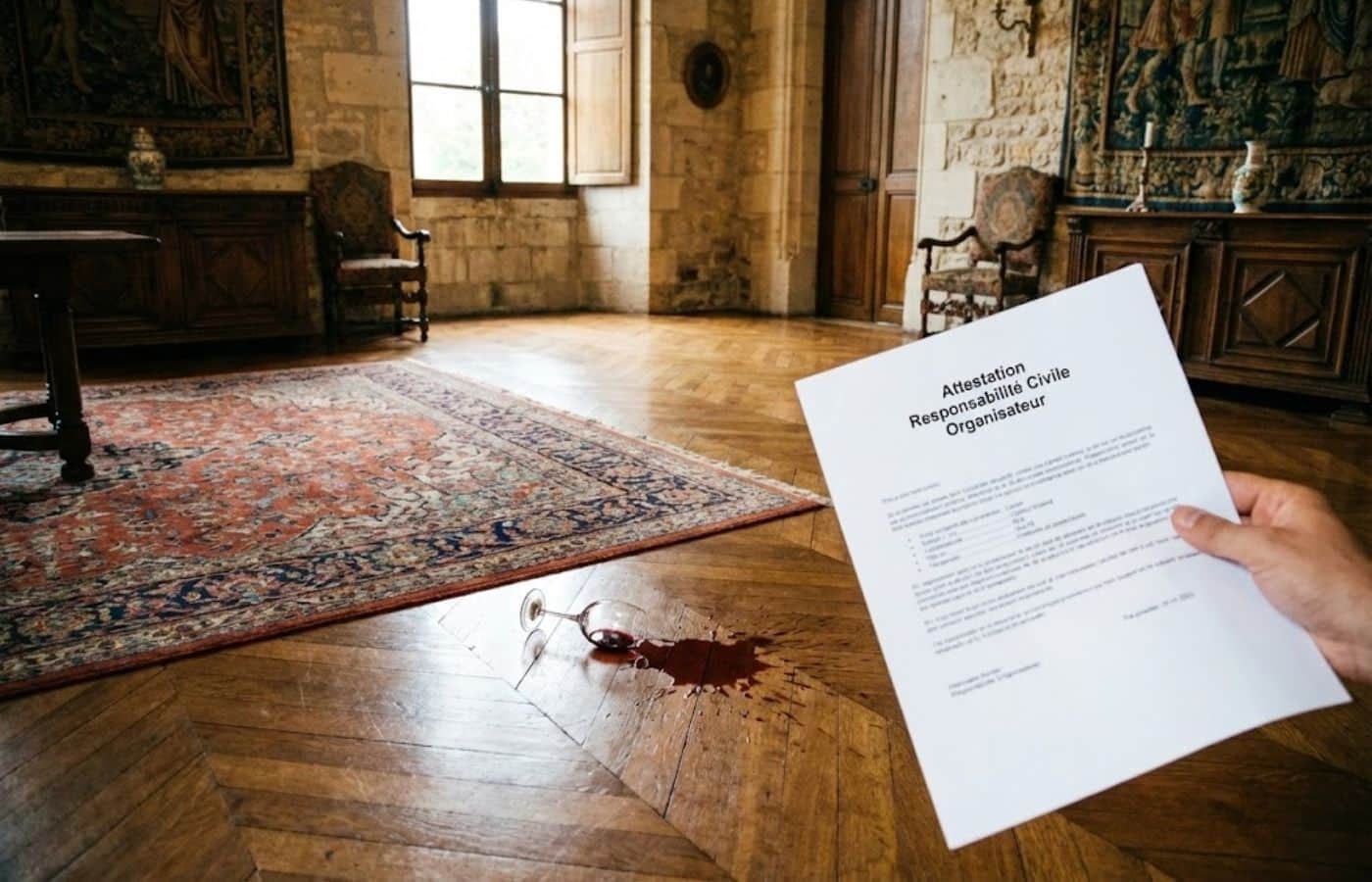 sinistre salle mariage chateau verre de vin accident contrat rc responsabilité civile