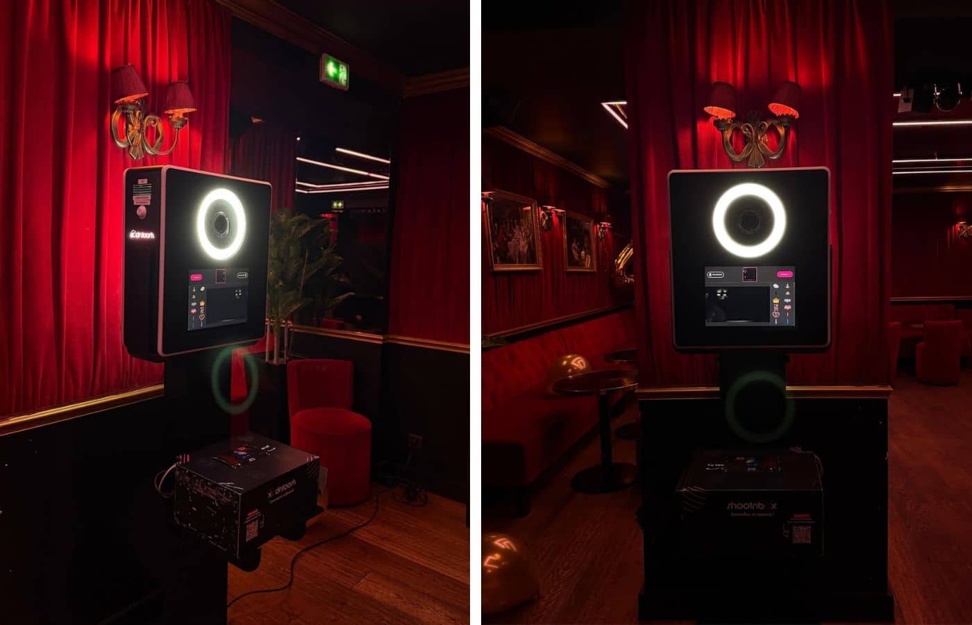 Borne photo Vegas Shootnbox installée dans une salle privatisée pour une soirée d'entreprise