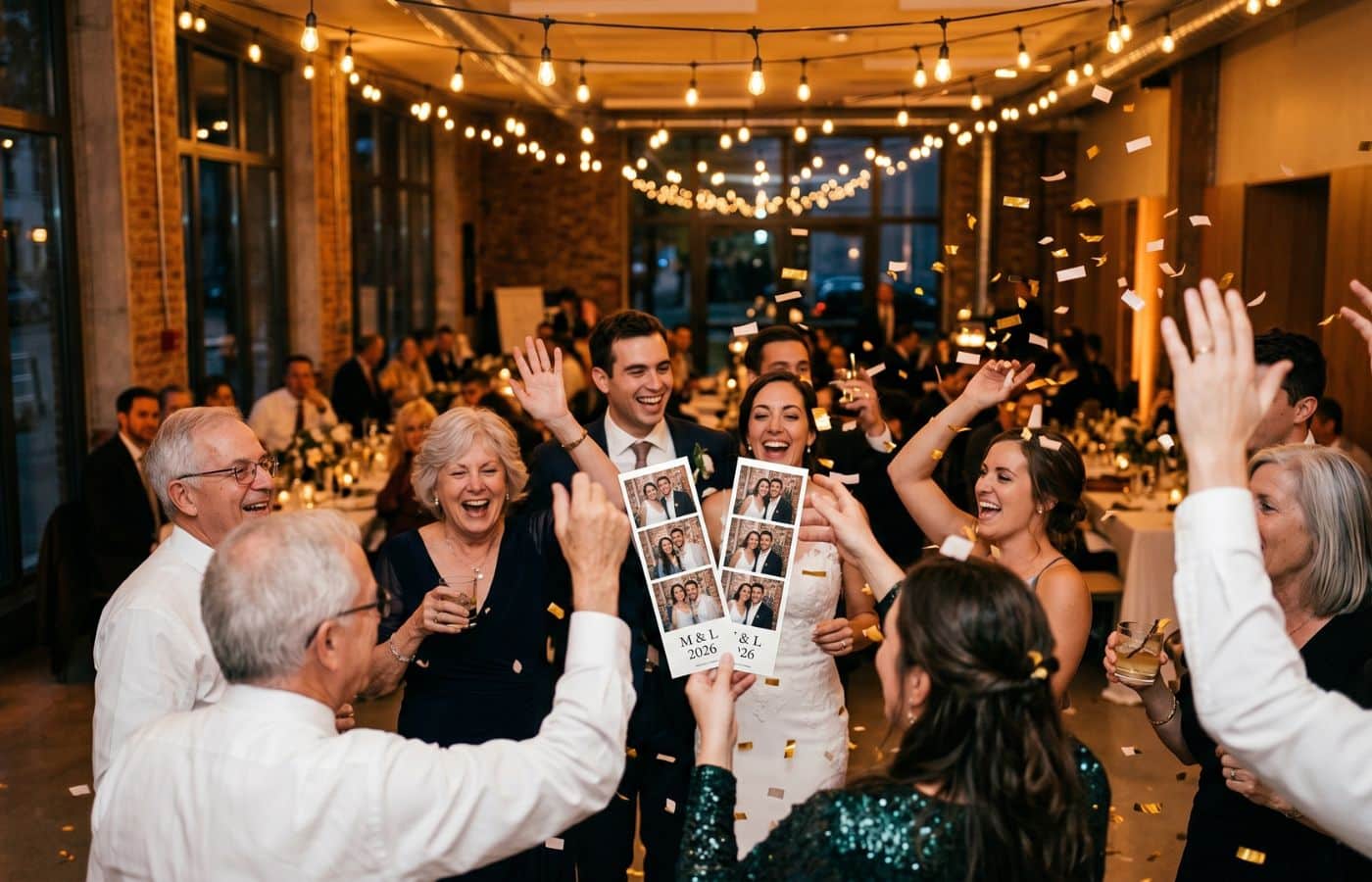 Invités et enfants réunis lors de la soirée d'un mariage