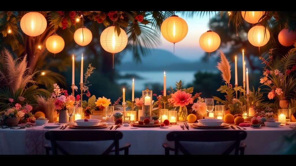 Décoration de summer party sur le thème tropical en extérieur