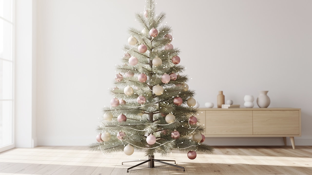 décor noel sapin rose pastel cadeaux mur teintes vert deco chic moderne minimaliste