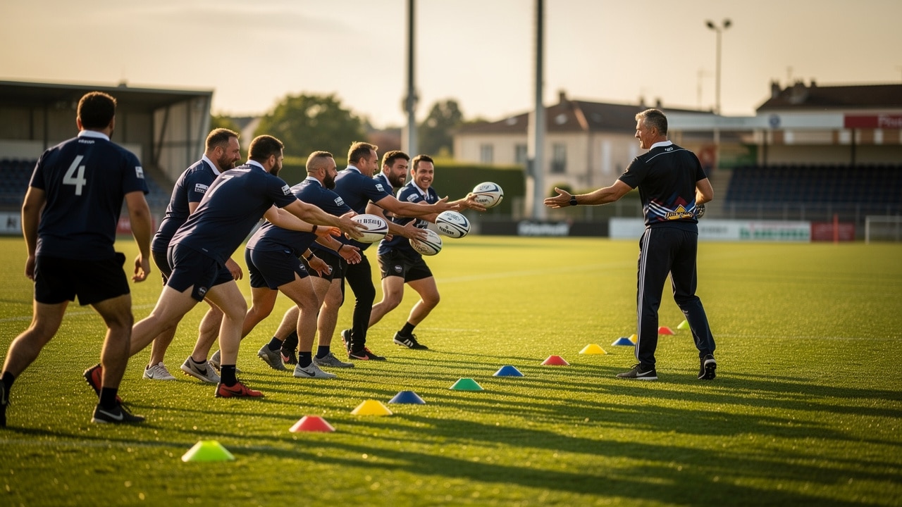 Initiation au rugby avec un coach lors d'un team building d'entreprise à Bordeaux