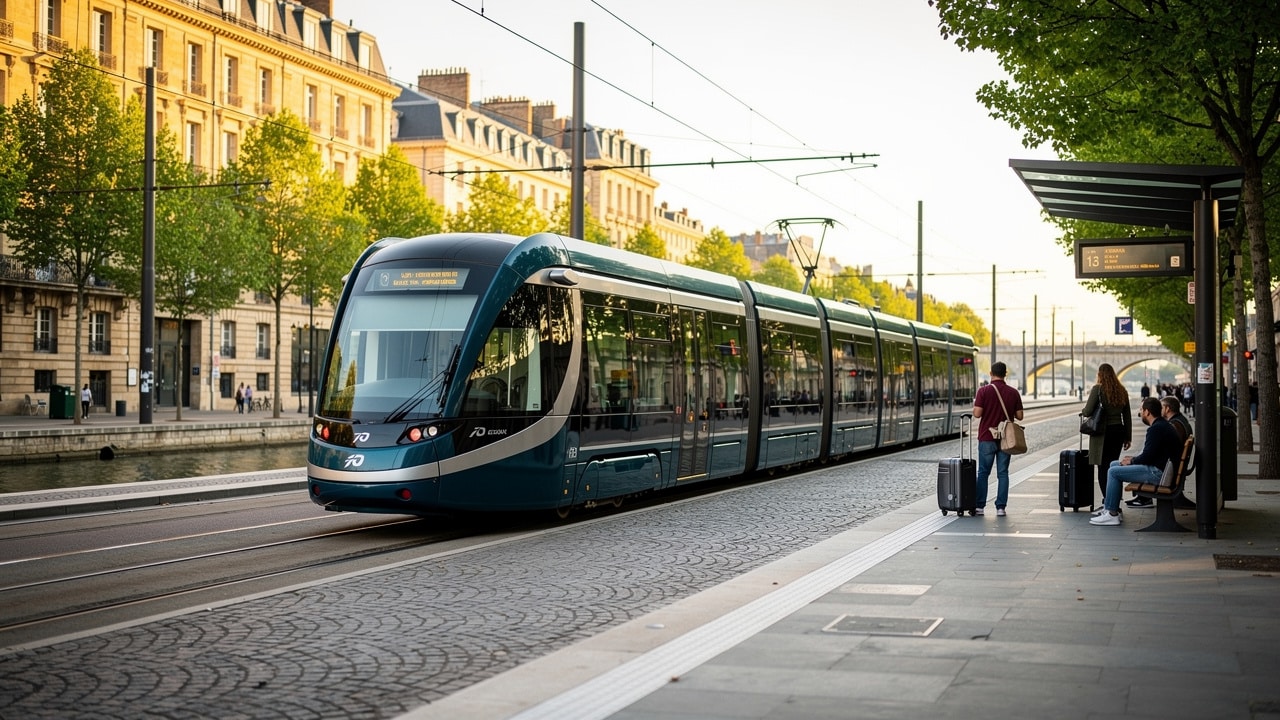 Tramway de Bordeaux le long des quais, accès facile aux lieux de team building