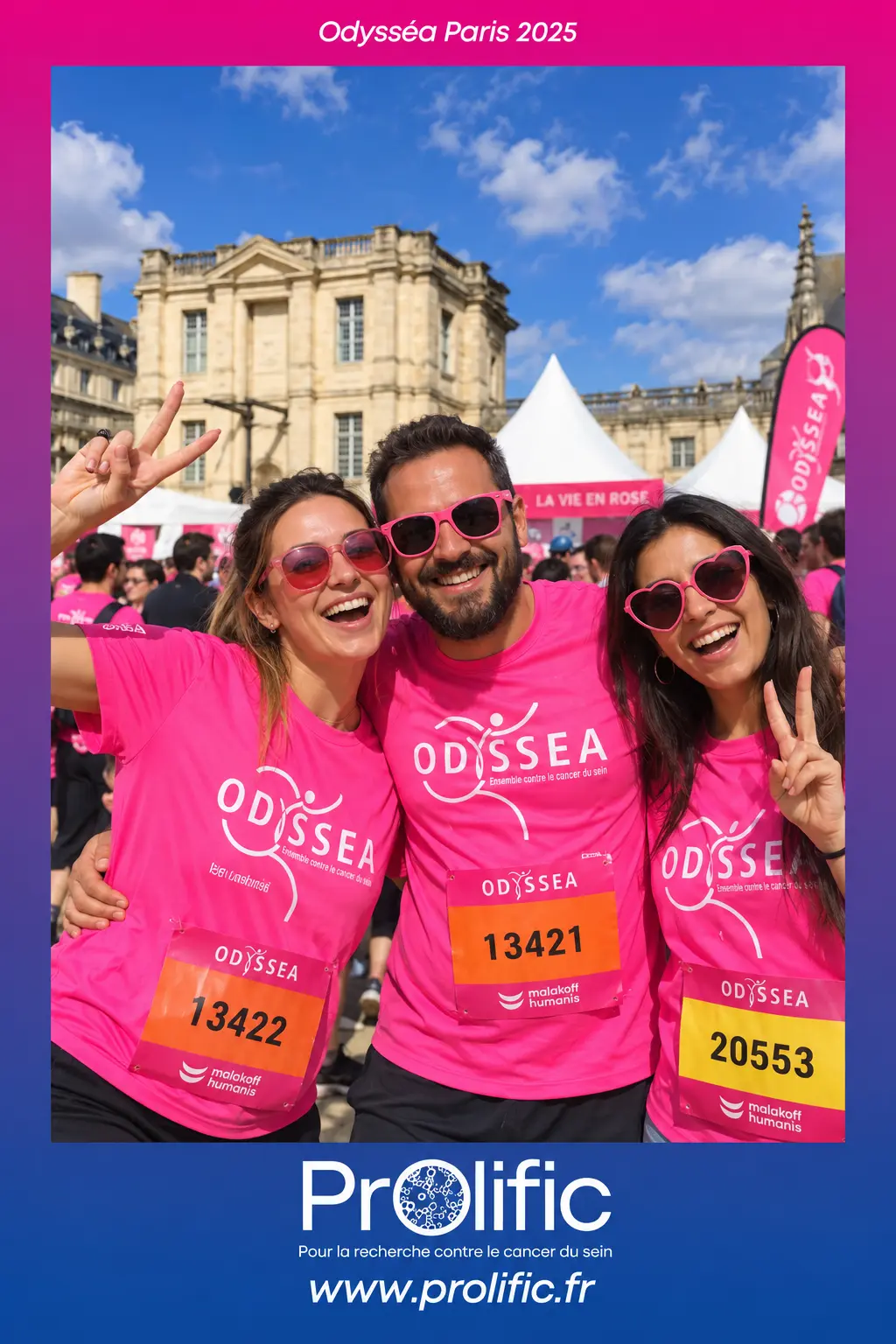 Photobooth Octobre rose : tirage Shootnbox de la course Odysséa Paris 2025 au château de Vincennes, aux couleurs de l'association Prolific