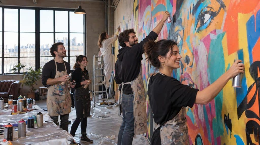 Événement d'entreprise original : les équipes peignent une fresque lors d'un atelier street art