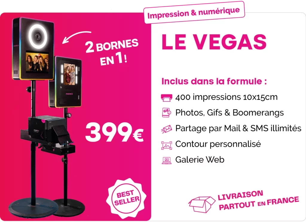 borne photobooth vegas slim shootnbox prix location 399€ imprimante instantanée