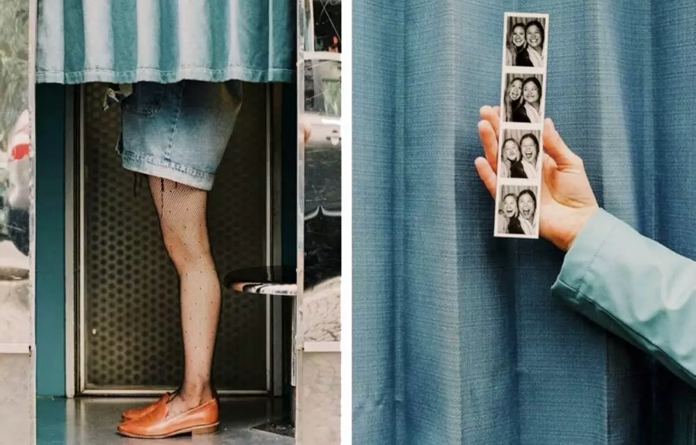 cabine photomaton vintage impression argentique bandelette strip format portrait rideaux